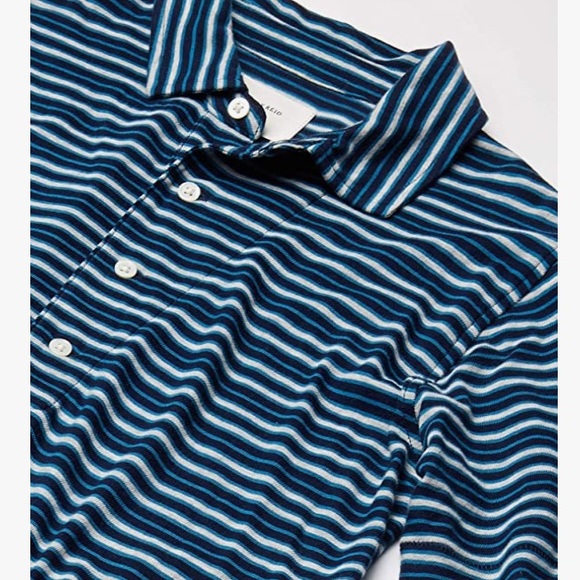 BILLY REID Striped Blue Pima Cotton Polo Shirt L - Picture 3 of 12